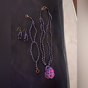 Elegant Purple and Black Beaded Necklace Set